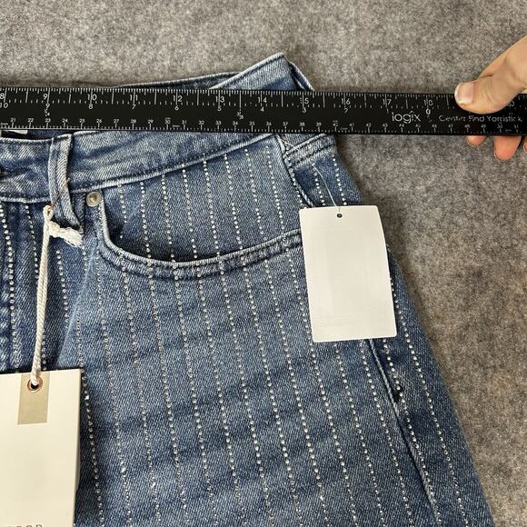 Good American Good Ease Rhinestone Embellished Wide Leg Jeans Womens 4/27 - Picture 6 of 12